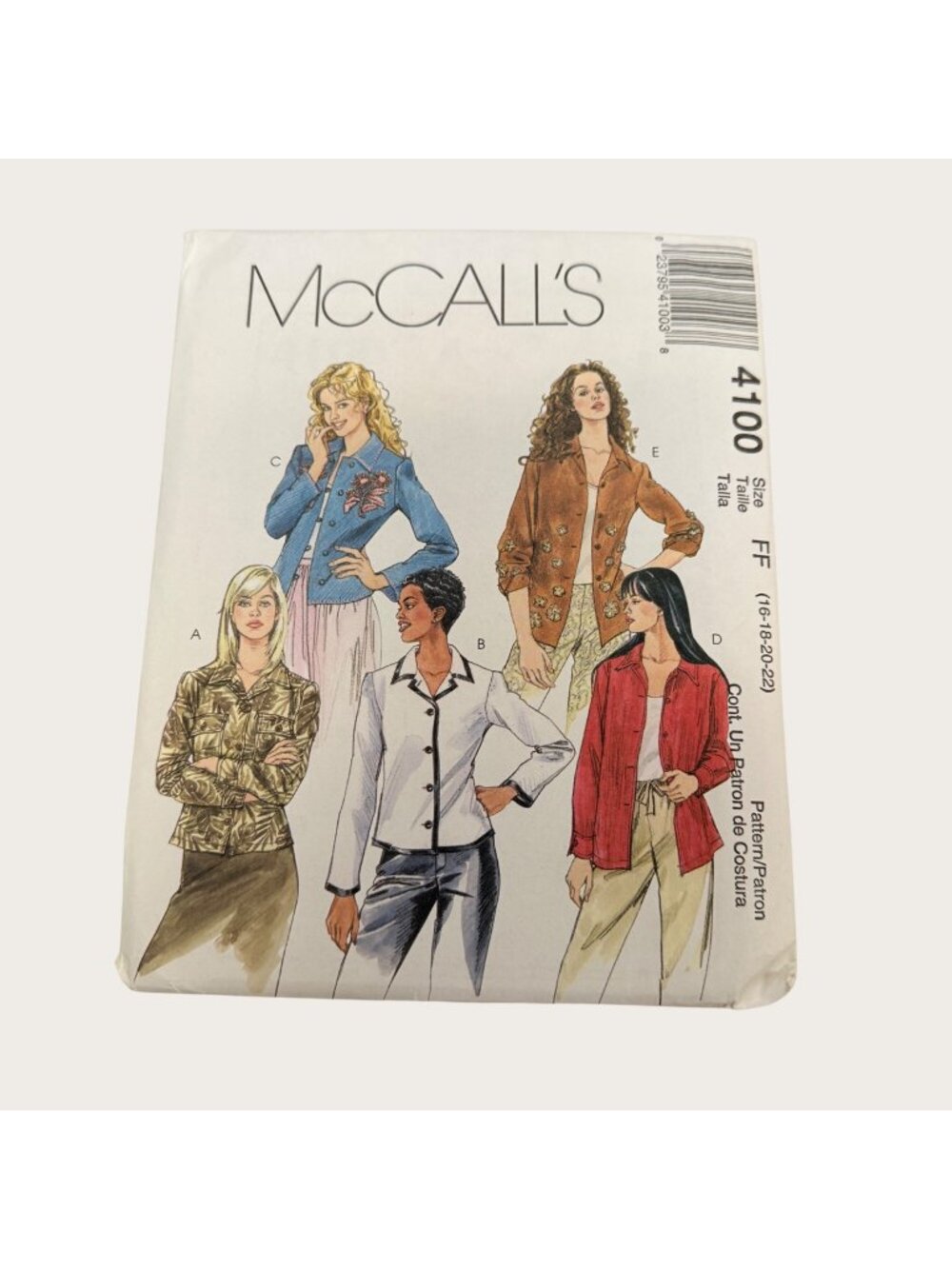 Vintage 2000s McCalls Sewing Pattern 4100 Misses Jacket Size 16-22 Uncut